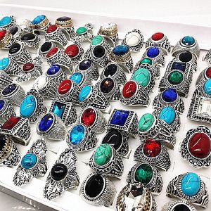 Mode 20pcs argent pierre Bague Tribal vintage rétro ethnique femmes hommes unisexe couleur mélange styles alliage Bijoux gros lots anneaux S18101707