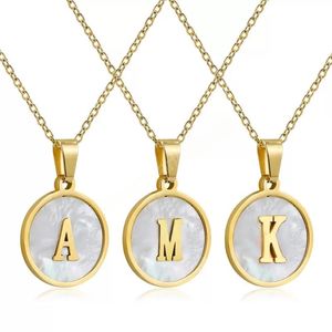 Mode 26 lettres coquillage rond pendentif colliers chaîne en or en acier inoxydable collier bijoux pour femmes cadeau d'anniversaire