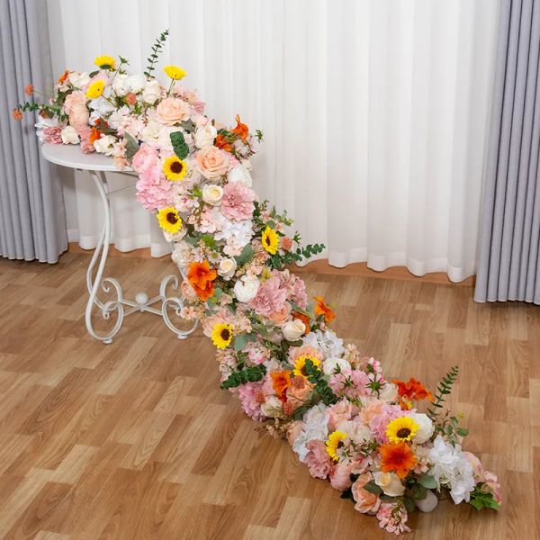 Mode 2M haut de gamme blanc Rose hortensia fleur artificielle rangée de fête de mariage toile de fond Table pièce maîtresse décoration arc route cité Floral