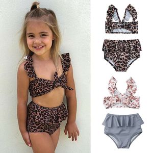 Mode 2 pièces enfant en bas âge bébé fille léopard maillots de bain hauts sans manche maillot de bain Bikini tenues maillot de bain ensemble