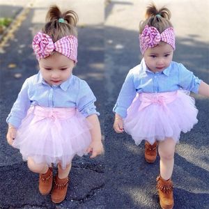 Mode 2 stks peuter kinderen babymeisje prinses kleren streep streep lange mouw t shirt top kanten tutu rok jurk outfits 220620