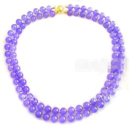 Fashion 2rows 10 mm Natural Lavender Gemstone Beads Round Carnes 18Quot19Quot545477777777