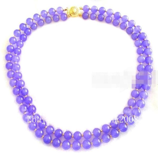 Mode 2rows 10 mm Lavender Jade Gemstone Round Beads Collier 18quot19quot5454777