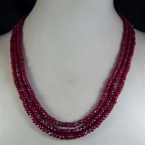 Collier de perles à facettes en rubis naturel, 2x4mm, 3 brins, 3140