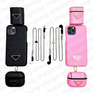 Designers 3 pièces Suit Phone Case pour iPhone 14 Pro Max Cases i13 i12 i11 XS XR X 8 7 Plus Shell Écouteur Protecteur Lunettes Collier Airpods Pro 2 3 Couverture Ensemble de mode de luxe