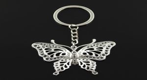Fashion 30 mm Clé anneau Metal Key Chain Keychain Jewelry Antique Bronze Color Colded Pared Crow Butterfly 60x48mm Pendant1321947