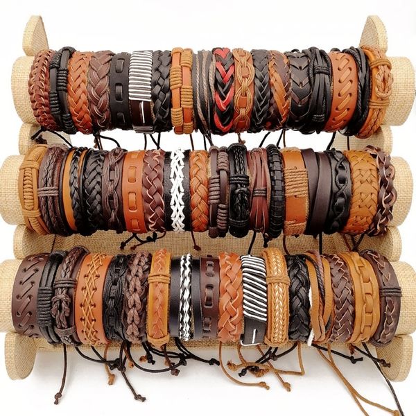 Mode 30 pcs/lot rétro bracelet en cuir fait à la main bracelet charme manchette bracelet bijoux mixte look classique ajustement femmes et hommes bracelet cadeaux