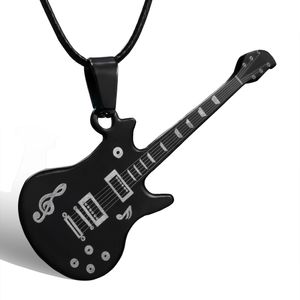 Collier de guitare en acier inoxydable 316L pour hommes, pendentifs, chaîne en cuir, colliers pour hommes