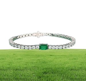 Mode 35 mm gemaakt Emerald High Carbon Diamond Tennis Bracelet for Women 925 Sterling Silver Wedding Chain armbanden 1518cm5037651