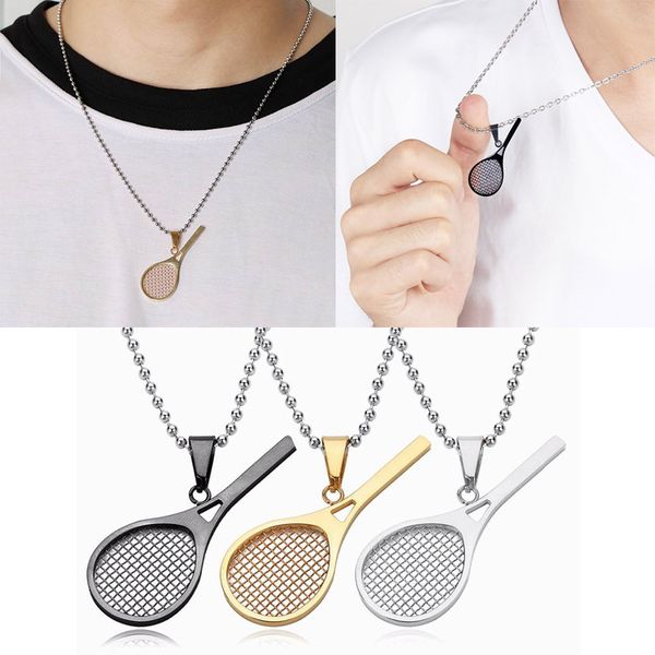 Fashion 3Colors Gift Outdoor Titanium Steel Beads Chain Tennis Raquette Pendentif Collier