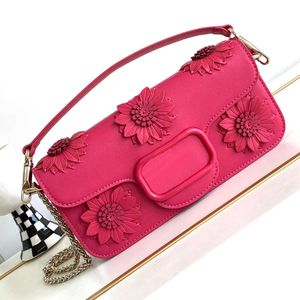 Moda 3D Flor Decorada Bolsos para las axilas Diseñador Bolso de alta calidad Cadena deslizante Hombro Crossbody Bolso de cuero genuino Bolso cruzado para mujer 230627bj