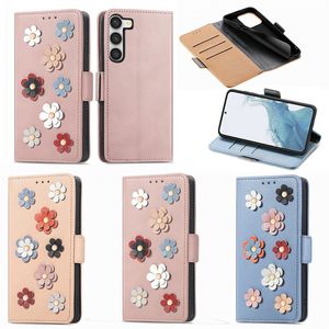 Mode 3D bloem lederen portemonnee kisten voor Samsung S23 plus Ultra M13 4G x Cover 6 Pro A23E A14 5G A04S Stijlvolle bloemen Credit ID Card Slot Stand Trap Book Pasch