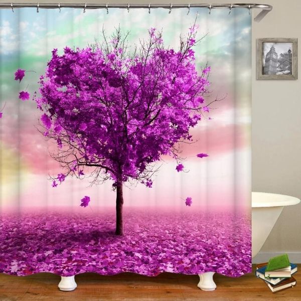 Mode 3D Love Tree Shower rideaux Couleurs plantes de salle de bain Curtain Fleur Feuilles de fleur de paysage Baignoire imperméable avec crochets210v