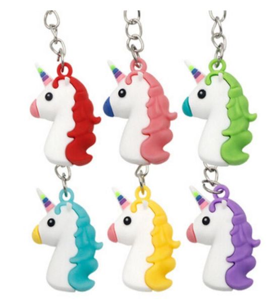 Fashion 3d Unicorn Keychain suave PVC Horse Pony Unicornio Cadenas de anillo de llave Bags Accesorios de moda Regalos de juguete 9041419