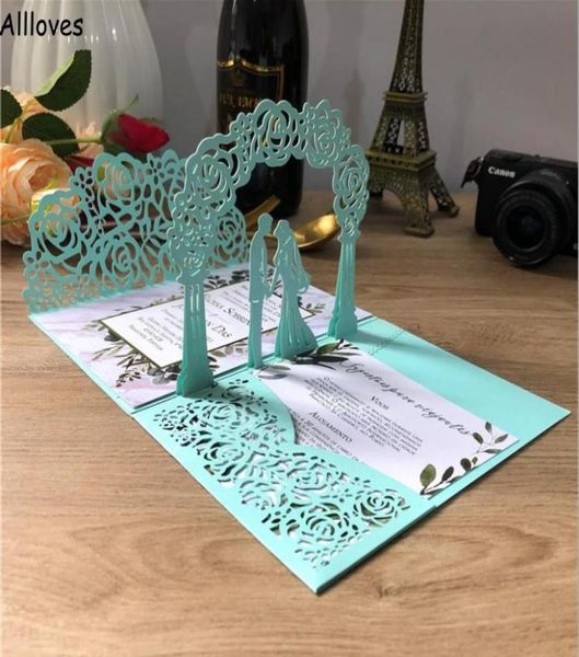 Moda 3D Invitaciones de boda Matrimonio Tarjeta de invitación cortada con láser Ahueca hacia fuera Inserto personalizado Impresión Carpeta de varios colores Invitati2611688