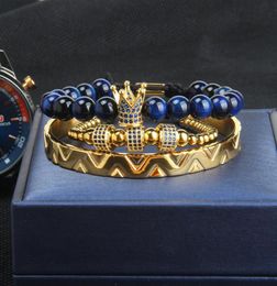 Mode 3 pièces ensemble couronne Bracelet Bracelet hommes et femme léopard tressage Bracelet en acier inoxydable bracelets bleu Cz bijoux 9882836