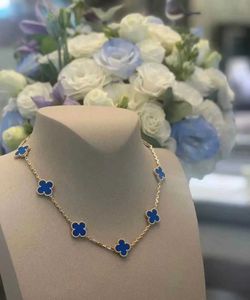 Mode 4/Klavertje Vier Tien Bloemen Vier Gras Ketting Dames Licht V Goud Dikke Plating Rose Blue Jade Medaille Hoogwaardig gevoel