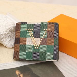 Mode 5A heren portemonnee designer gouden klinknagel canvas geruite kaarthouder luxe lederen korte portemonnee heren klassieke zak clutch tassen met doos kaarthouders designer portemonnees