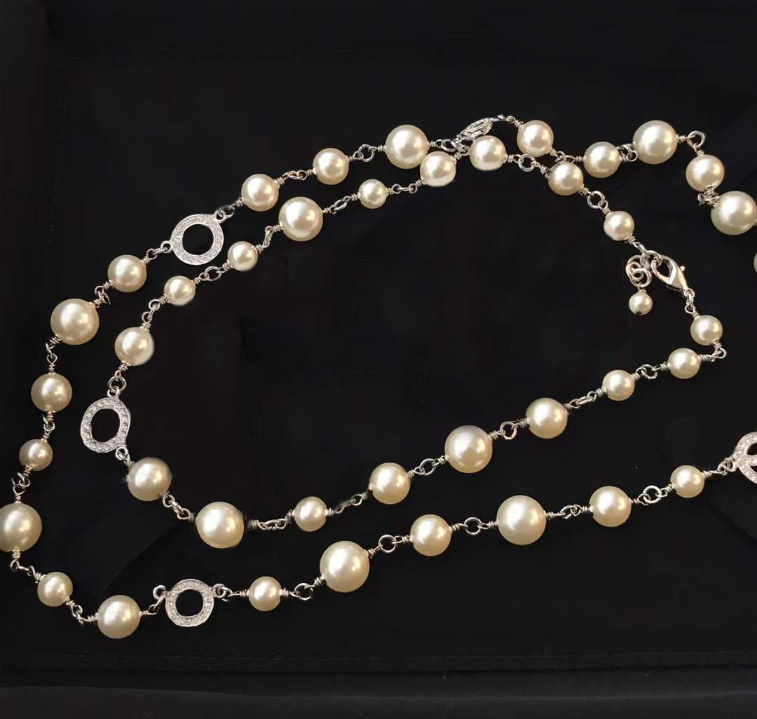 Fashion 5C pearl sweater chain Beaded necklace for women Party Wedding jewelry for Bride