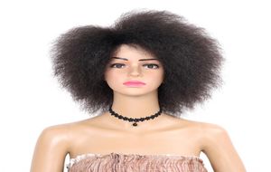 Mode 6 inch Kinky Krullend korte Afro Pruiken 6 inch natuur zwarte Synthetische Pruik Voor Vrouwen 90g8269224