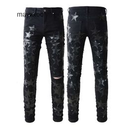 Fashion 691 hombre amiirii Jean 2024 Demin Purple High Jeans Street Fashion Brand Black Five Pointed Star Male Youth Fit J01K