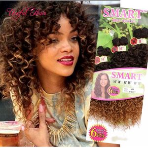 MODA 6 unids/lote CALIDAD INTELIGENTE trama sintética del pelo ombre color MARRÓN Jerry curl extensiones de cabello de ganchillo trenzas de ganchillo tejidos para el cabello