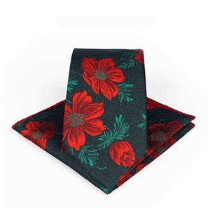 Mode 75 cm katoen bloemen mannen gelijkspel pocket square en print stropdas set voor mannen bruiloft accessoires zakdoek nek bind mannen cadeau j220816