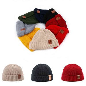 Moda 8 colores True Casual Beanies Cap para hombres mujeres Warm Knitted Winter Hat Solid Hip-hop Skullies Hat Unisex Retro Navy Cap Y21111