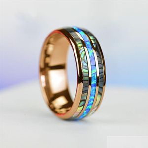 Mode 8mm Bague En Or Rose Anneaux En Acier Inoxydable De Tungstène Incrustation Coquille D'ormeau Bleu Opale Hommes Bijoux De Mariage Livraison Directe Dhgarden Othan