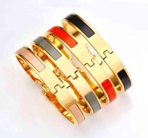 Fashion 8 mm Bracelets de charme en acier inoxydable Femmes Designer de bijoux de luxe H Bangles Orange Color Enamel Gift For Love4F9993535458632366