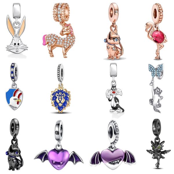 Mode 925 Argent Animal Corde En Forme De Coeur Pendentif Lapin Écureuil Bibelot DIY fit Pandora Collier Designer Bracelet pour Femmes Bijoux Fête Cadeau De Vacances