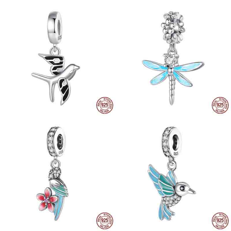 Moda 925 argento colorato farfalla libellula colibrì serie primavera charms perline adatti pando 925 gioielli braccialetto originale