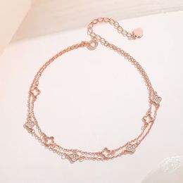 Mode 925 zilveren Vans enkelbanden designer cleefry bloem enkelband vintage sieraden 18k vergulde kettingen metalen dubbele ketting voor Moederdag Chrismas feestcadeau 20 cm