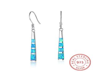 Mode 925 Sterling Silver Charm Oorringen met blauwe opaal Gemstone Mooie Long Design Hoop Earring Sieraden hele1793306