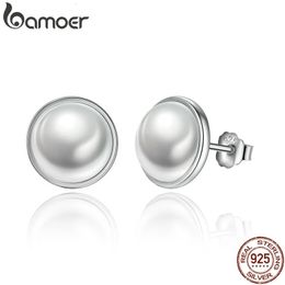 Mode 925 en argent sterling élégant beauté ronde coquille blanche perle boucles d'oreilles femmes bijoux de fiançailles Brincos PAS489 240220