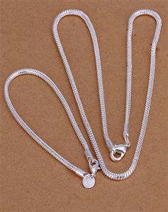 Mode 925 en argent sterling ensemble chaîne solide 4MM hommes femmes bracelet collier 16 