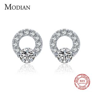 Mode 925 Sterling Silver Simple Circle Stud Boucles d'oreilles pour femmes Clear CZ Hypoallergénique Oreille Fine Bijoux de mariage 210707