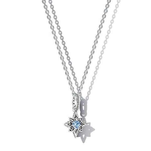 Mode 925 argent sterling ciel bleu étoile de mer pendentif collier diamant étoile brillante chaîne article original en boîte hommes et femmes couple ensemble cadeau