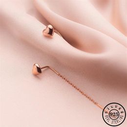 Mode 925 Sterling Silber Kleine Herz Form Aussage Rose Gold Farbe Lange Kette Ohr Hängen Baumeln Tropfen Ohrringe für frauen333m