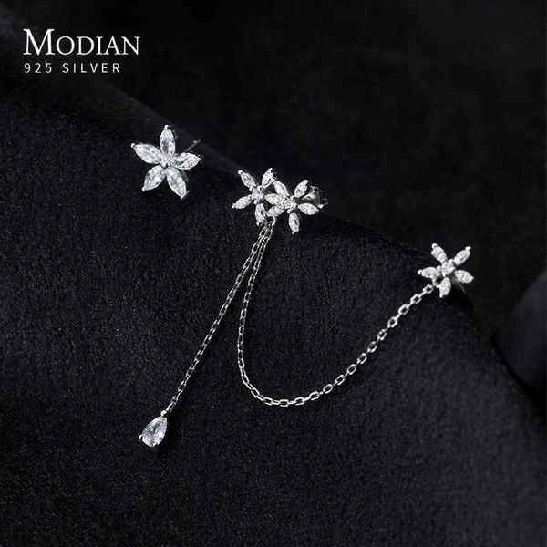 Mode 925 Sterling Silver Sweet Romantique Fleur Gland Longue Chaîne Clips Boucles D'oreilles pour Femmes Fine Jewelry Pas Percé Oreilles 210707