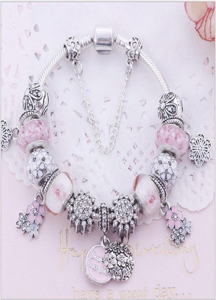 Mode 925 argent sterling blanc fleur de cerisier Murano verre au chalumeau perles de charme européennes balancent pour bracelets de charme collier 3022480