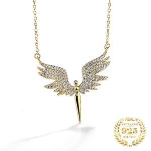Mode 925 en argent Sterling femmes bijoux plaqué or 18 carats Micro Zircon ailes d'ange pendentif collier cadeaux de noël 231229
