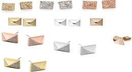 Moda 9 estilos chapado en oro GoldSilverRose Gold Pave Pyramid Tone Lock Key Rhinestone Letter Style Logo Stud Pendientes de marca 7509448