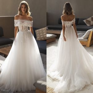 Mode une ligne robes pour la mariée au large de la robe de mariée robe de mariée appliques en dentelle