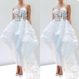 Fashion A Line Wedding Dress Jumpsuits 3D Flower Appliques Vestidos de novia Modern Cape Back Bridal Gowns Relo de Mariee 2203