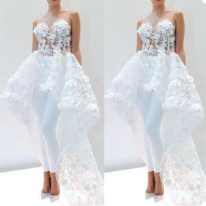 Mode Een Lijn Trouwjurk Jumpsuits 3D Bloem Applicaties Bruid Jurken Moderne Rits Terug Bruidsjurken robes de mariee253S