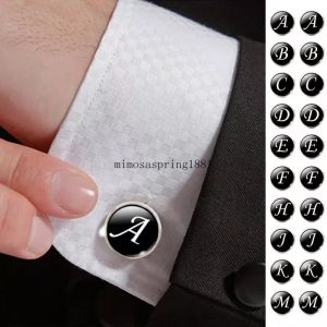 Mode A-Z boutons de manchette Alphabet unique couleur argent lettre bouton de manchette pour homme Gentleman chemise boutons de manchette de mariage cadeaux