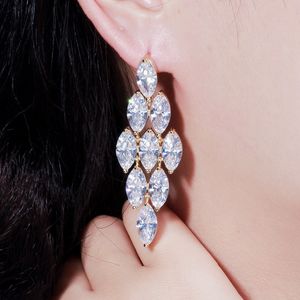 Mode AAA Cubic Zirconia Bruid Bruiloft Luxe Rhombus Charm Oorbellen Designer Sieraden 18K Gouden Koper Wit Diamant Zilveren Earring Party voor Vrouwen Gift