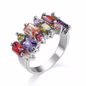 Mode AAA CZ Zirkoon Ring Multi Color Crystal Rhinestone 925 Sterling Zilveren Sieraden Groothandel Retail Trouwringen voor Dames