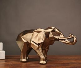 Fashion Abstract Gold Elephant Statue Resina Ornamentos Decoración del hogar Accesorios Regalo Geométrico Elefante Escultura Craft Sala T25646524